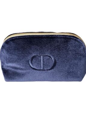 Christian Dior Beauty Navy Blue Velvet makeup cosmetics bag trousse pouch new